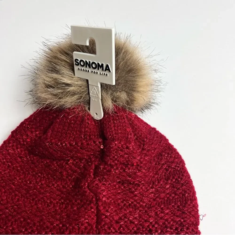Sonoma Women's Red Supercozy Winter Beanie Pompom Hat